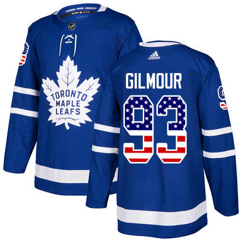 Adidas Maple Leafs #93 Doug Gilmour Blue Home Authentic USA Flag Stitched NHL Jersey